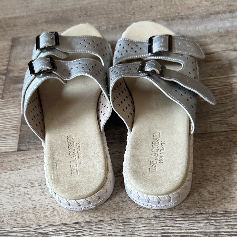 Ilse Jacobsen White and silver Double Buckle Sandals size 39 - Picture 4 of 6